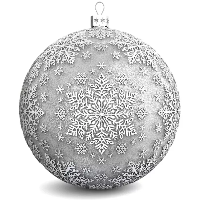 Набор из 4 серебряных ёлочных шаров "Снегири, Снежинки, Колокольчики и Счастливое детство"